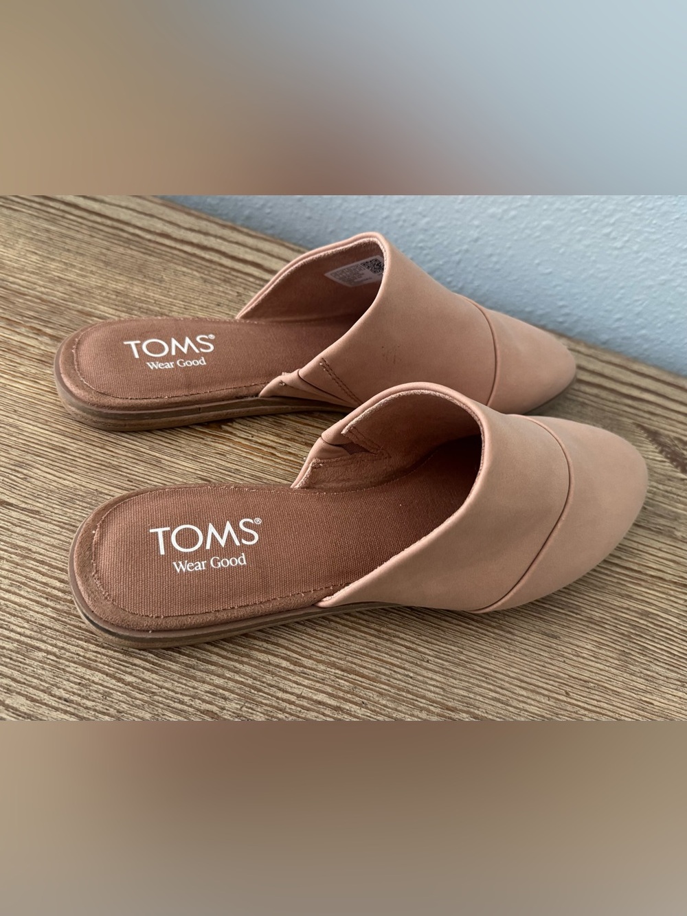 Toms Jade mules women’s size 7 blush taupe faux suede flats shoes slip on EUC - Picture 7 of 9